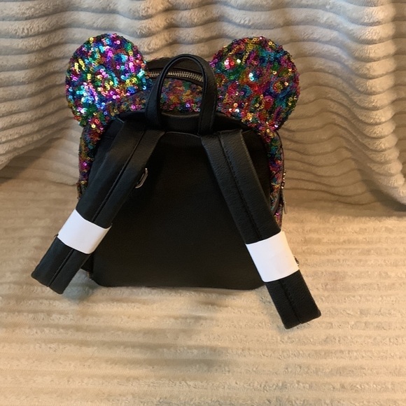 DISNEY Parks Loungefly Sequin Mickey Mouse Ears Rainbow Pride Mini Backpack New - Picture 5 of 8